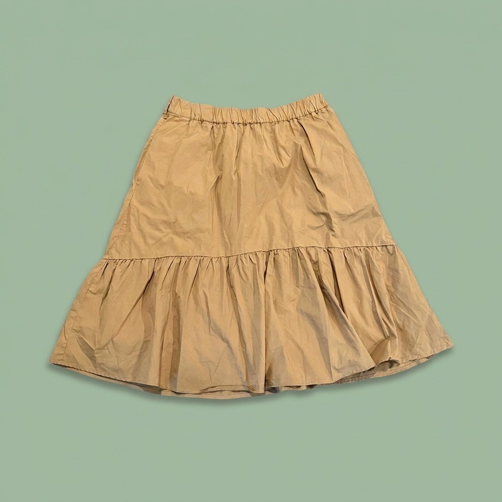 J.Crew Womens Khaki Tan Cotton Poplin Tiered Ruffle Midi Skirt Size 10 L3137